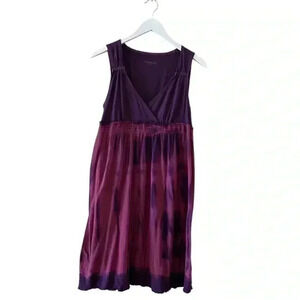 Calvin Klein Jeans V- Neck Purple Tie Dye Viscose Bohemian Midi Dress SZ M #1005